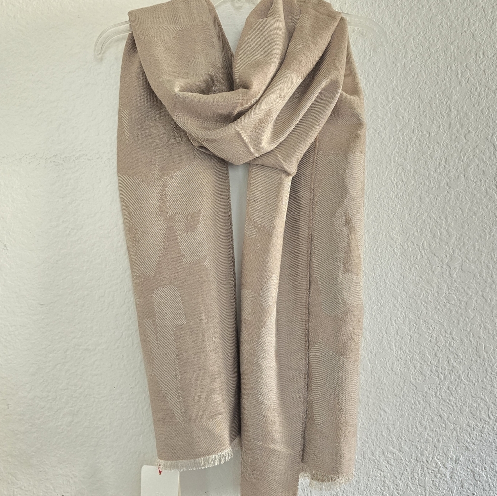 Alexander McQueen Graffiti Wool Silk Blend X-Large Scarf Tan - Picture 3 of 9